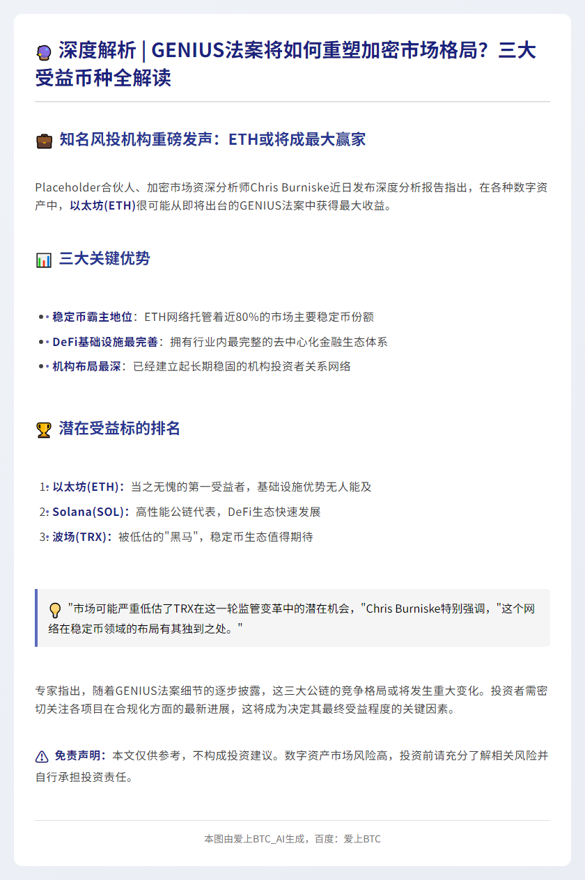 "GENIUS法案利好ETH、SOL、TRX"