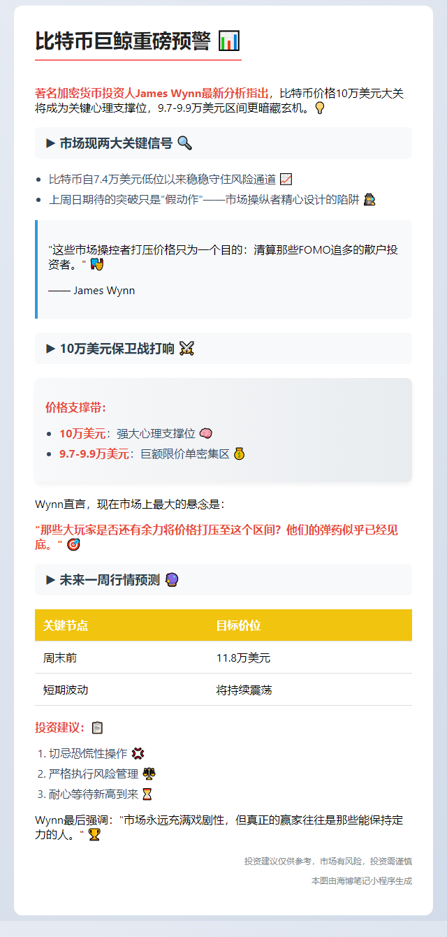 巨鲸：BTC心理支撑位10万美元，9.7-9.9万限价单密集