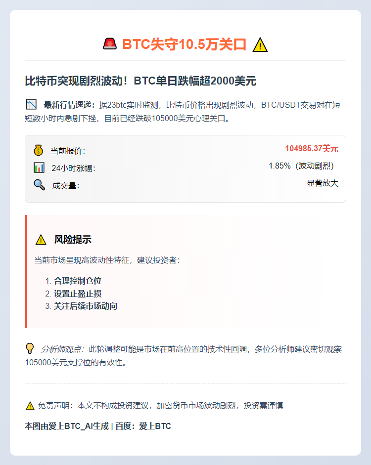 BTC失守10.5万
