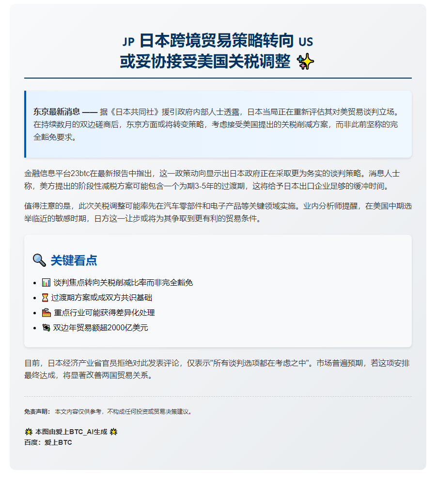 日媒：日本可能接受美国降税而非豁免