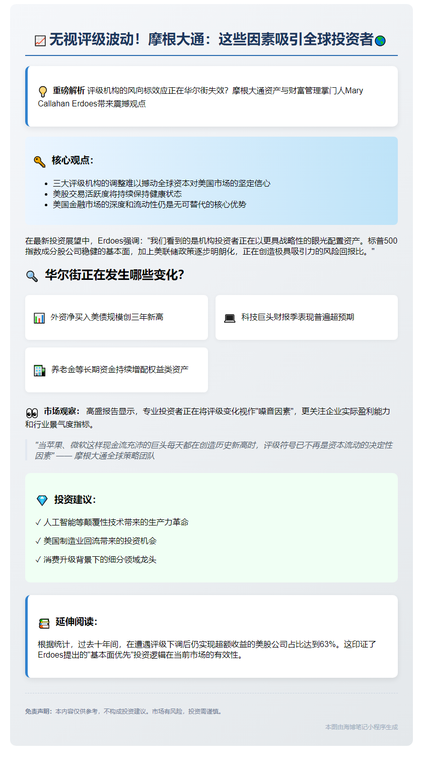 摩根大通：评级不影响美资配置