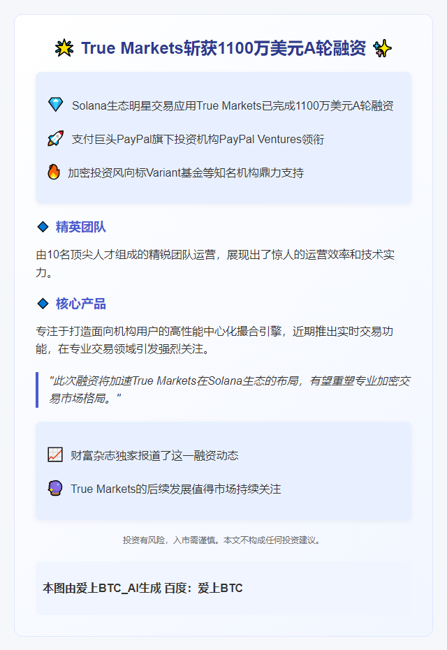 True Markets获1100万美元A轮融资