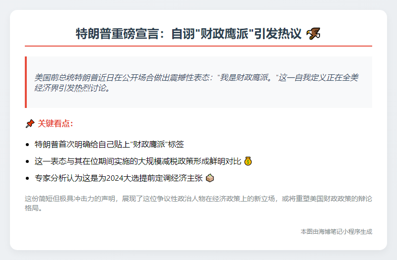 特朗普自称财政鹰派