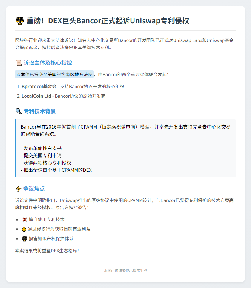 Uniswap被诉专利侵权