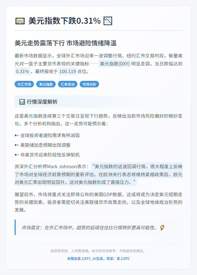 美元指数下跌0.31%