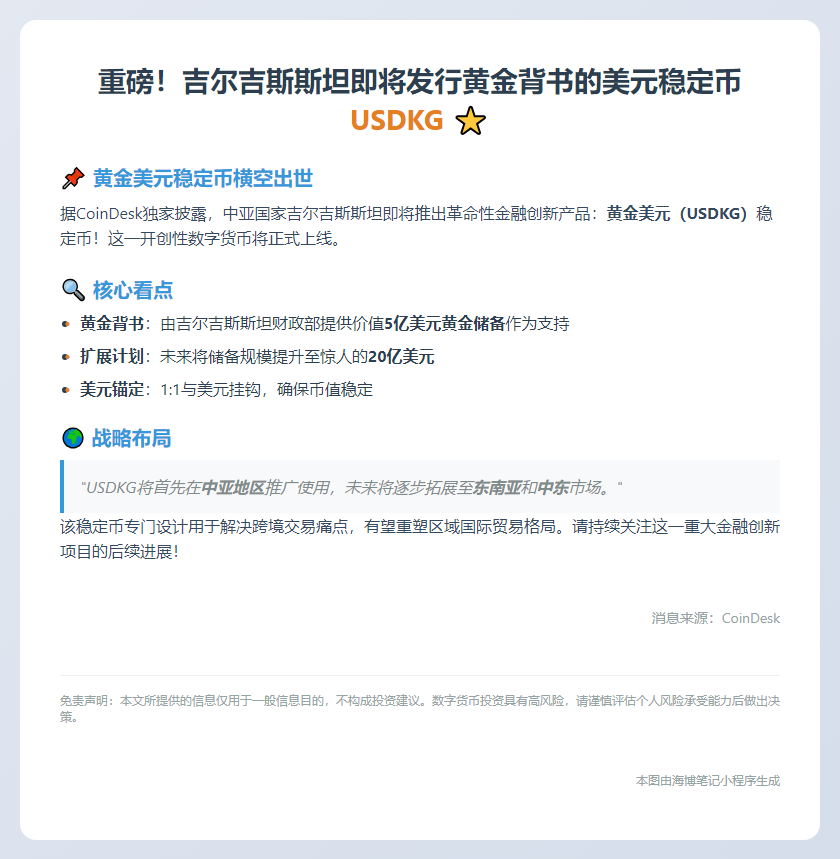 吉尔吉斯斯坦Q3发行黄金稳定币USDKG