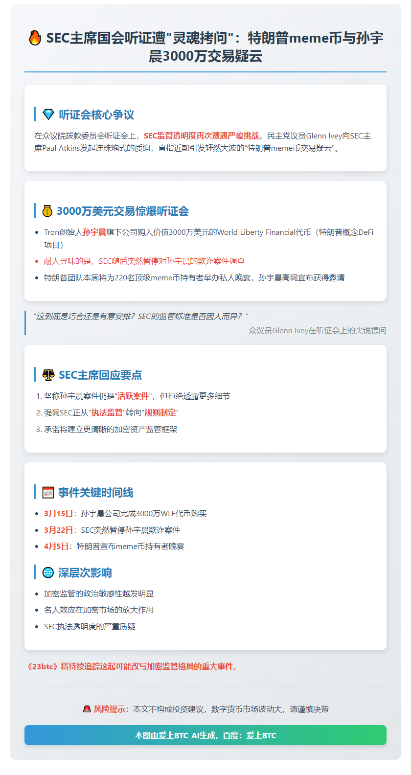 SEC主席国会质询特朗普meme币与孙宇晨关系