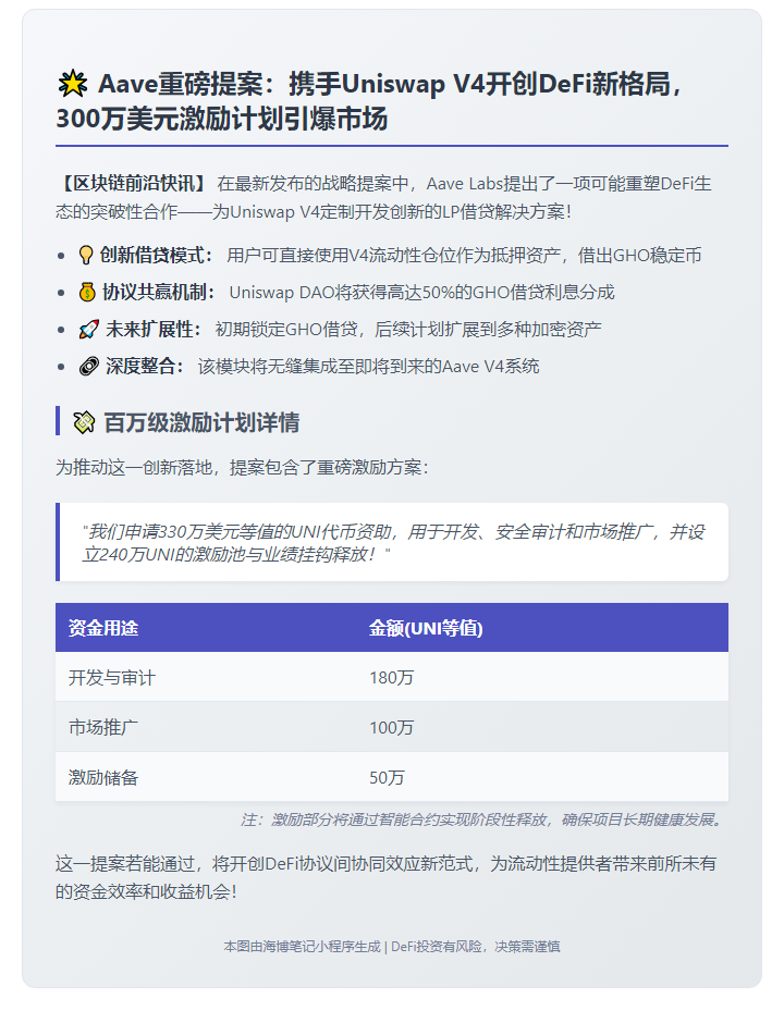 Aave提案集成Uniswap V4 LP借贷助力GHO