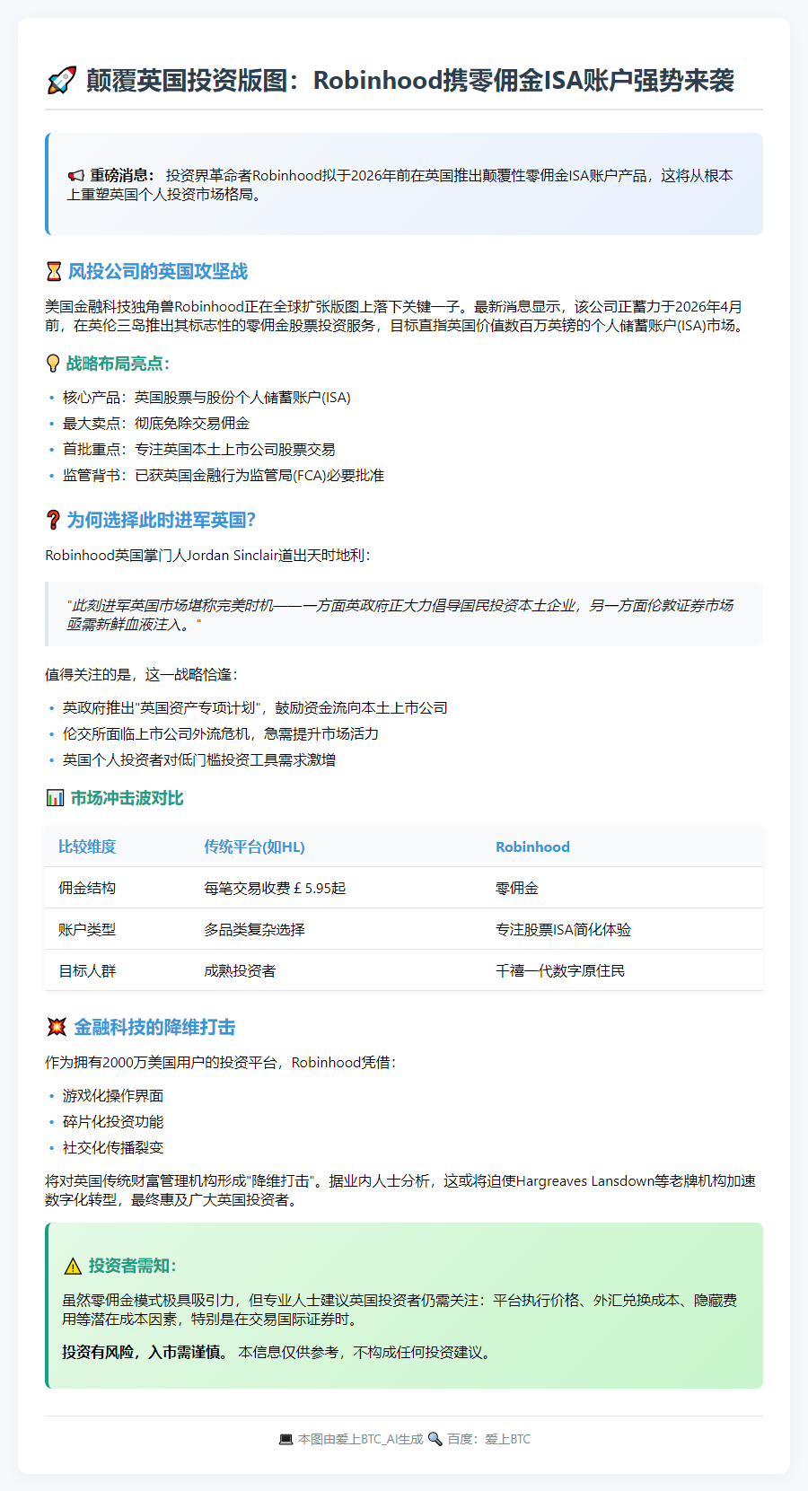 Robinhood 将在英国推免费股票 ISA