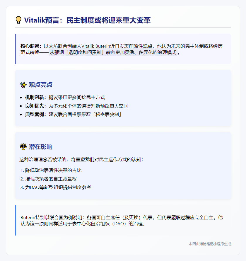 Vitalik：未来民主或弱化透明问责