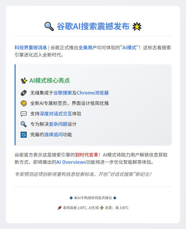 谷歌在美推出AI搜索