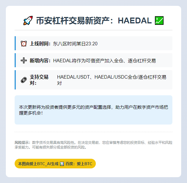 币安杠杆新增HAEDAL资产