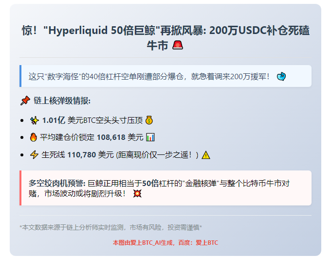 "巨鲸再砸200万USDC 50倍做空"