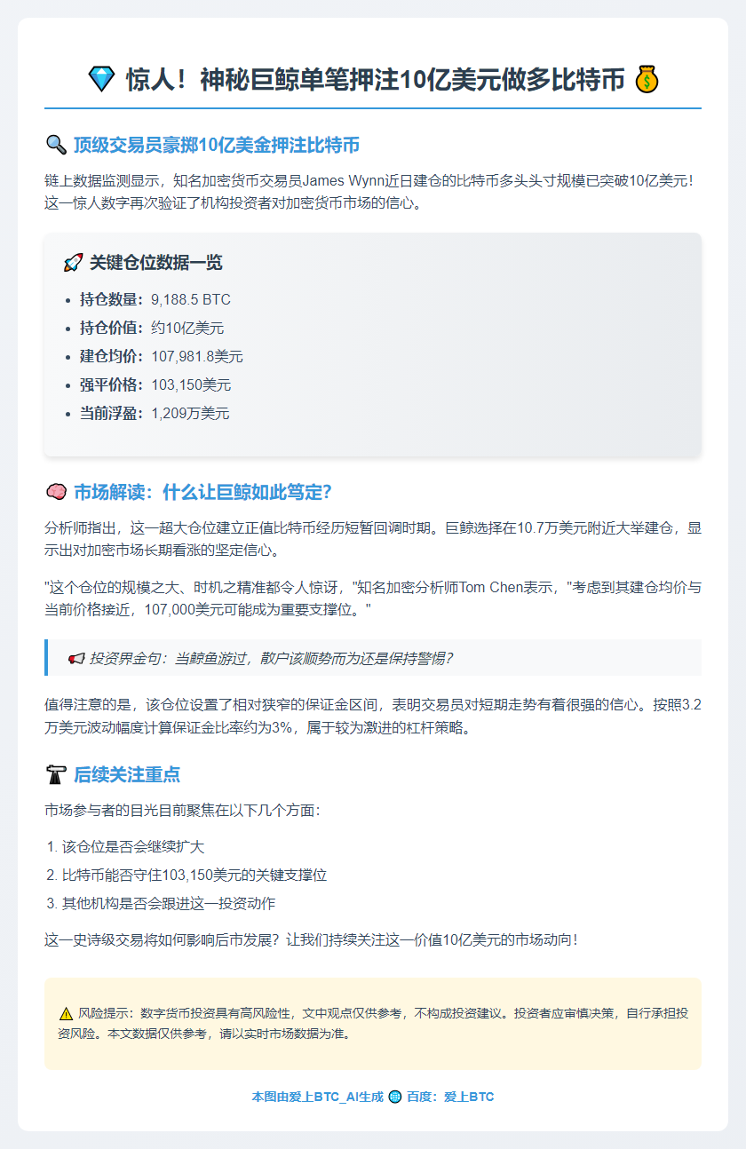 巨鲸10亿BTC多单曝光