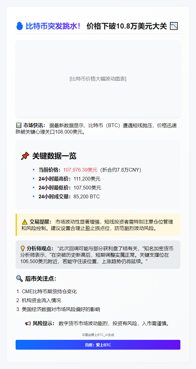 BTC失守10.8万美元