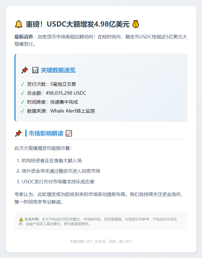 3小时增发4.98亿USDC
