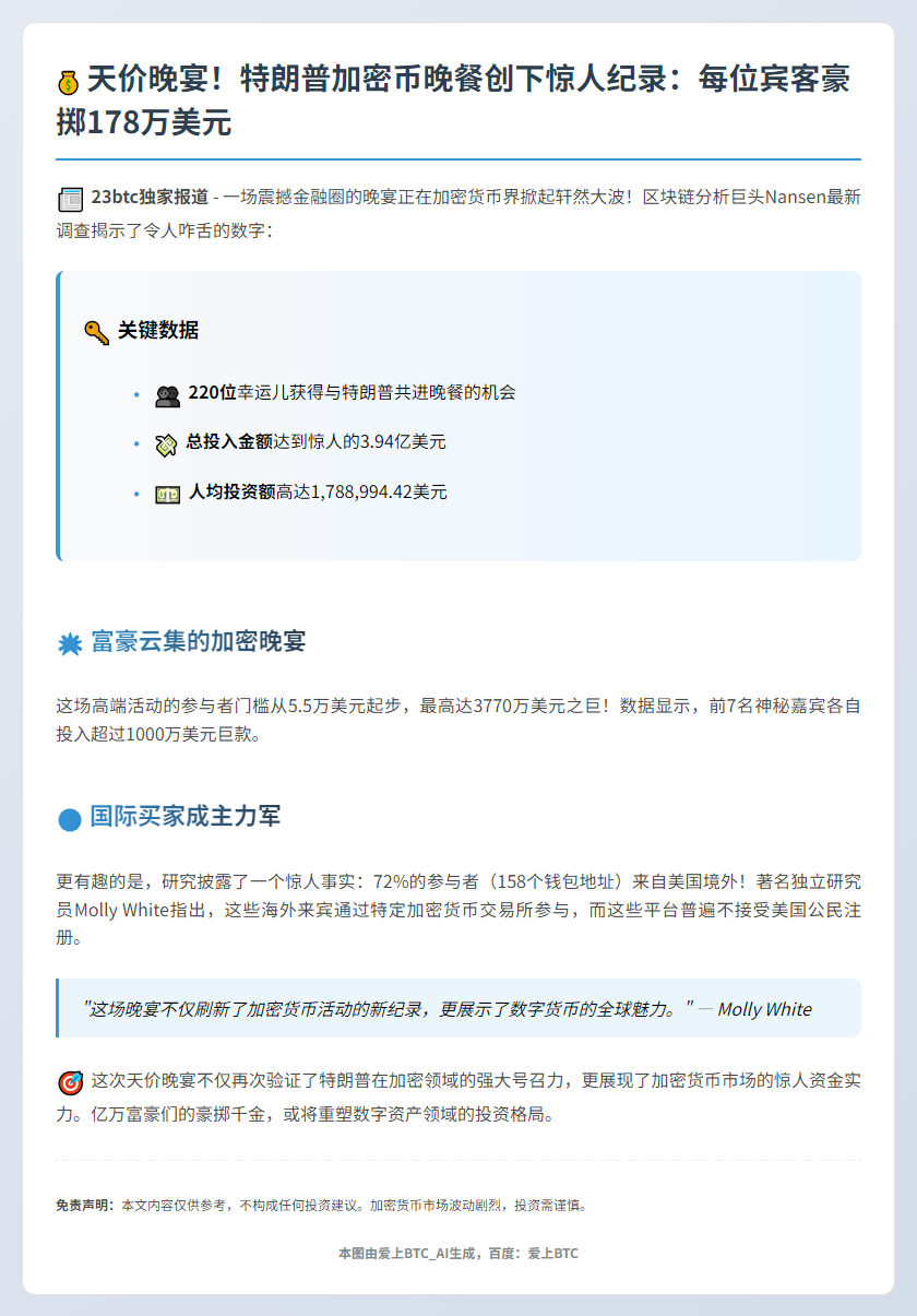 富豪投178万与特朗普共进加密晚宴