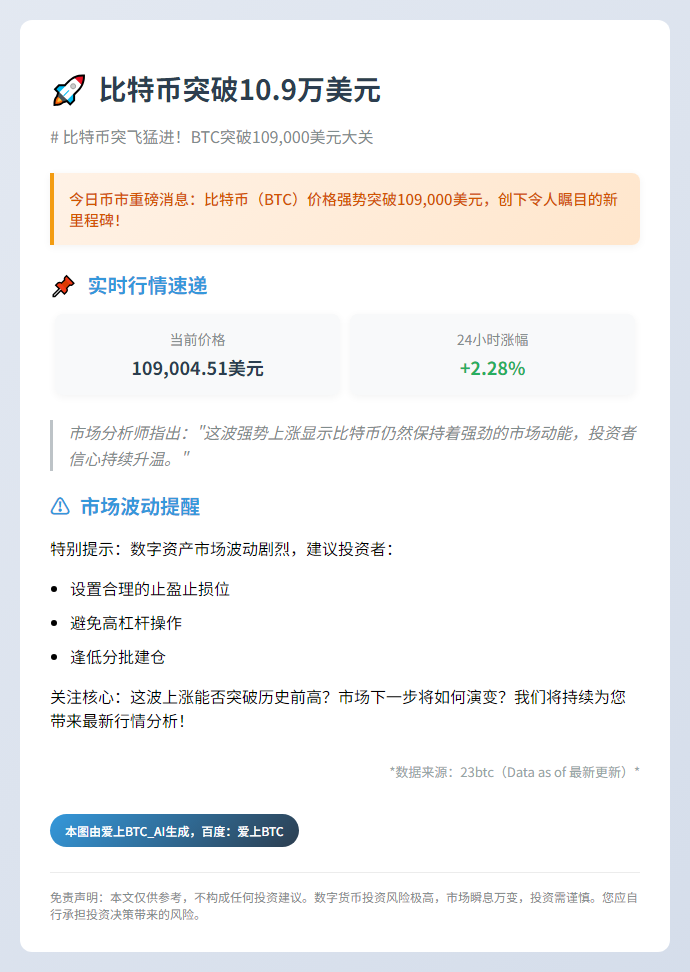 比特币突破10.9万美元