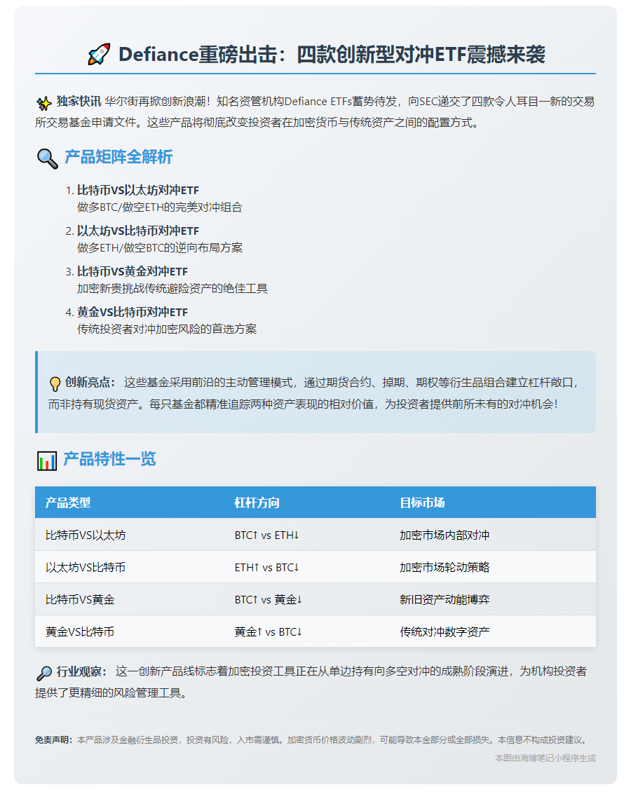 Defiance推出比特币-以太坊-黄金多空ETF
