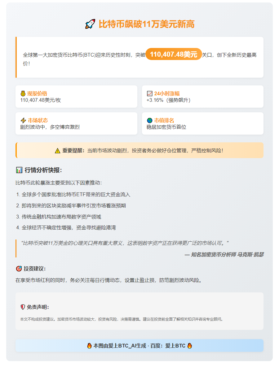 比特币飙破11万美元新高