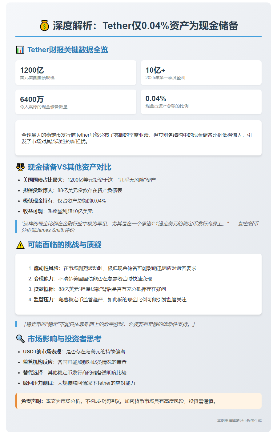 Tether现金储备仅占资产0.04%