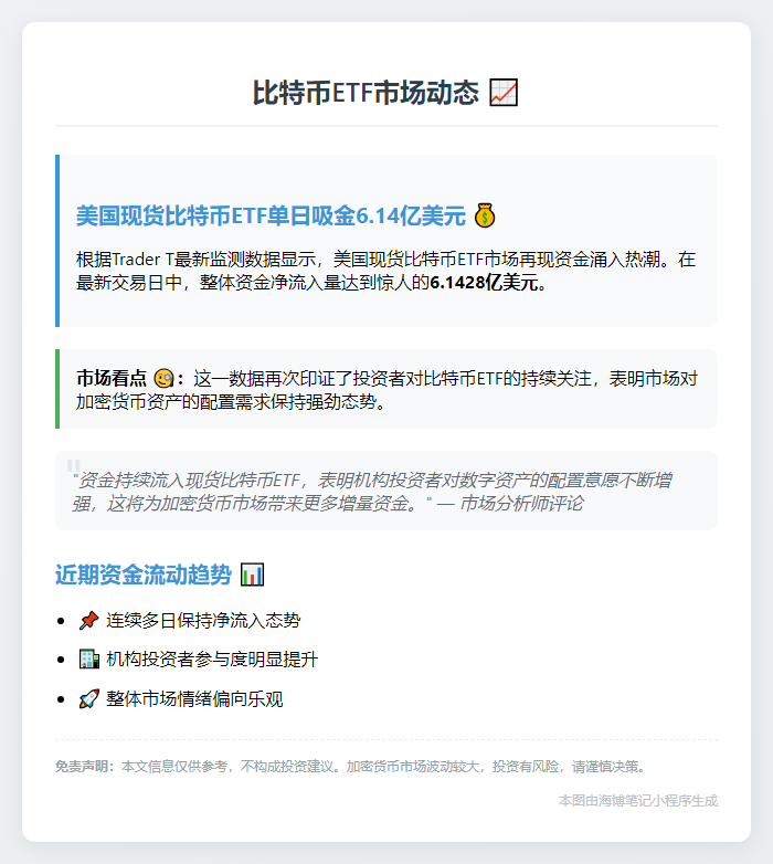 比特币ETF单日净流入6.14亿美元