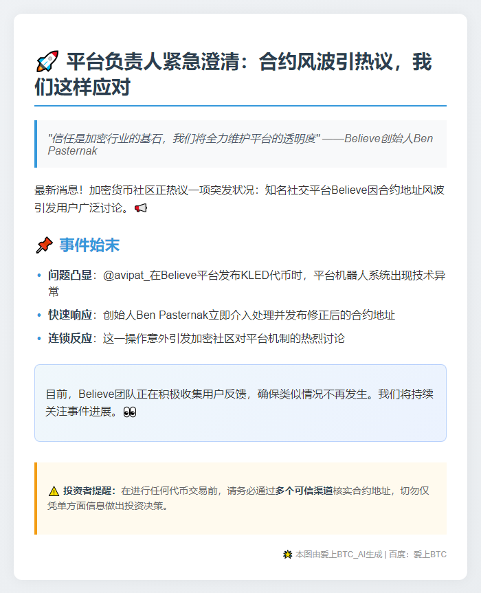 Believe创始人：bot误发项目合约已更正