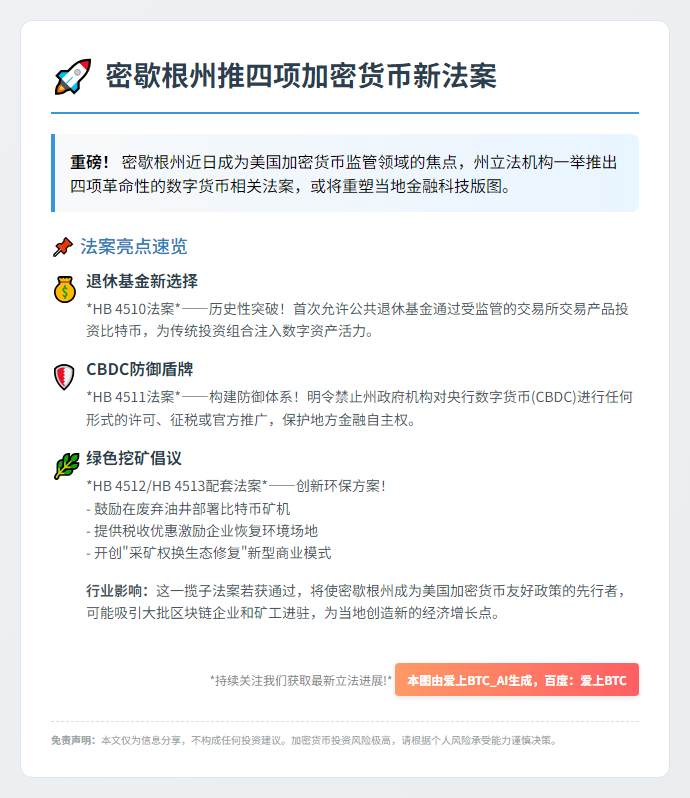 密歇根州推四项加密货币新法案