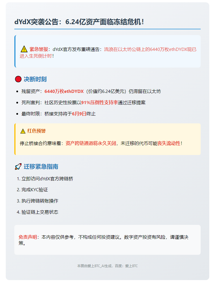 "dYdX：6440万ethDYDX未桥接，桥接支持6月9日终止"