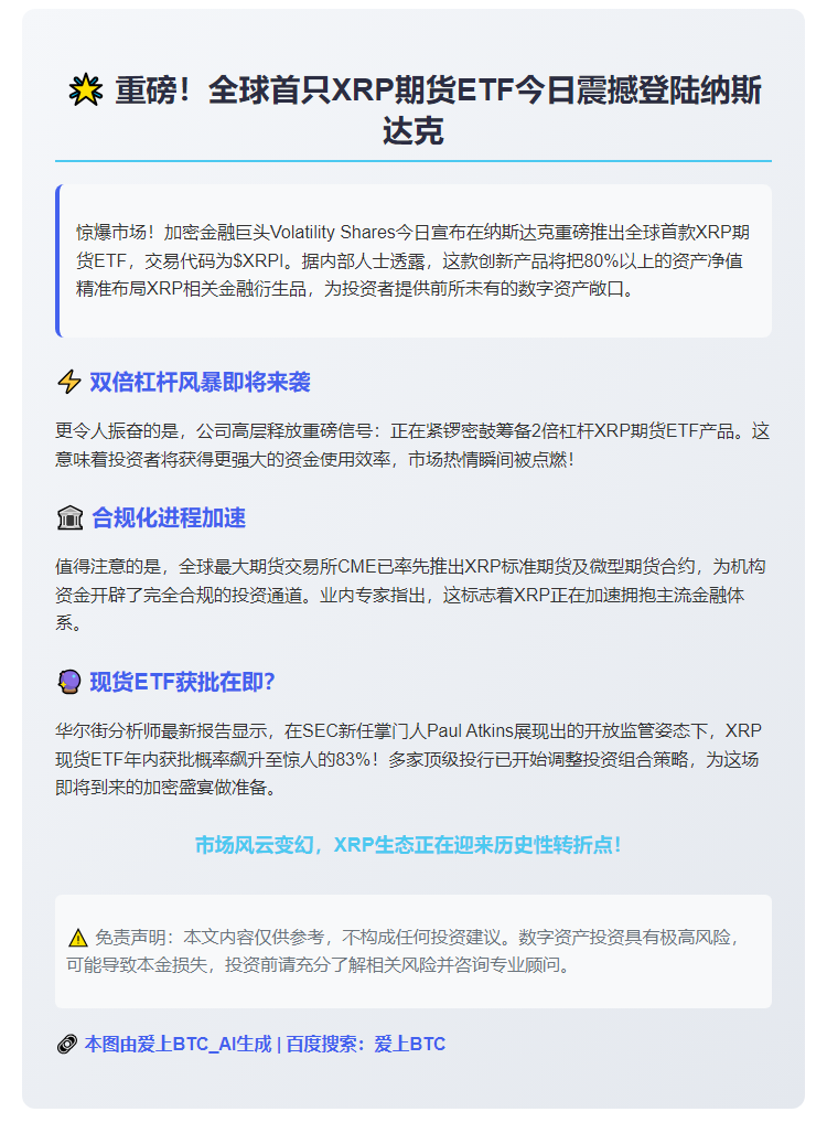 首只XRP期货ETF今日登陆纳斯达克
