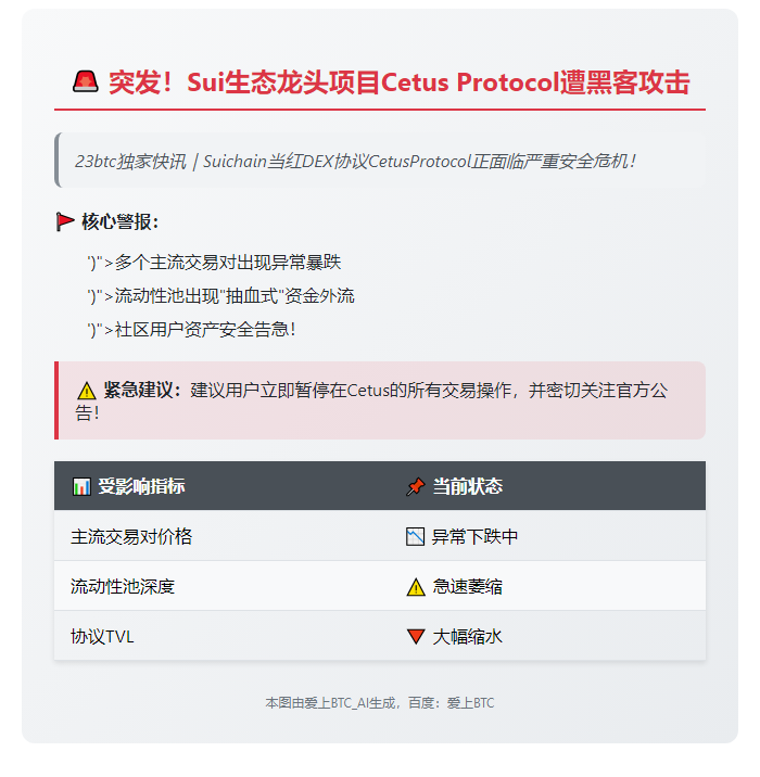Cetus Protocol遭攻击，黑客抽流动