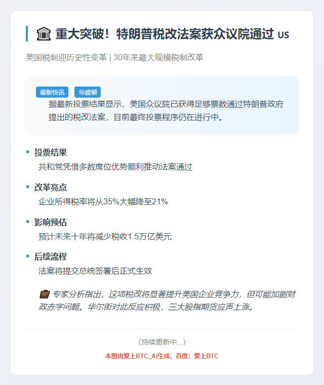 众议院通过特朗普税改法案
