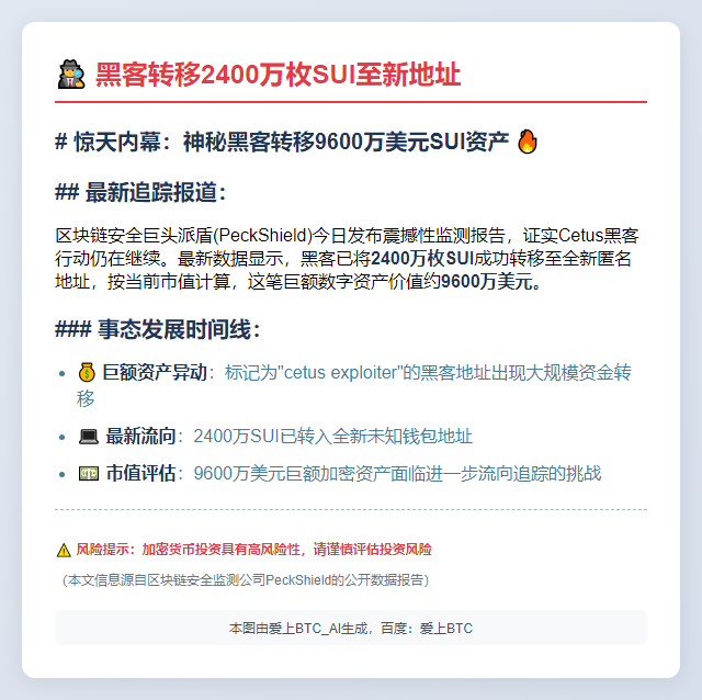 黑客转移2400万枚SUI至新地址