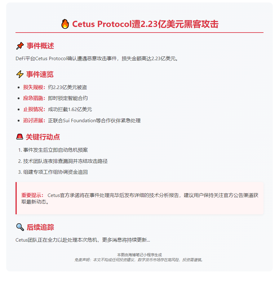 Cetus Protocol遭2.23亿美元黑客攻击