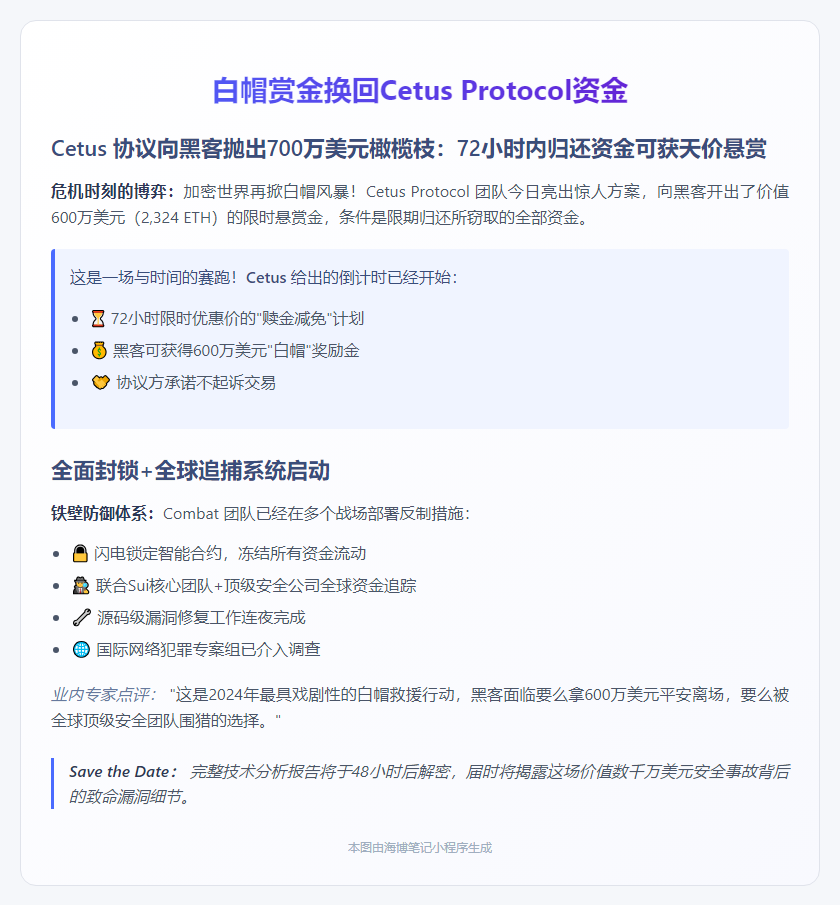 白帽赏金换回Cetus Protocol资金