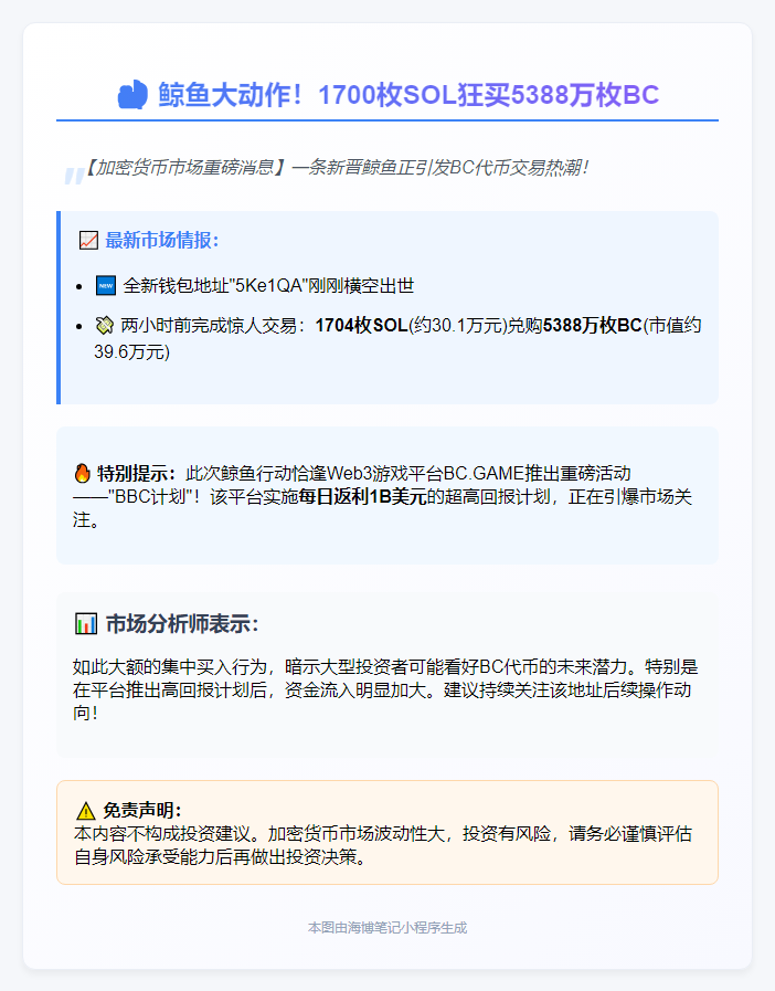 鲸鱼豪掷1704 SOL买入5388万BC