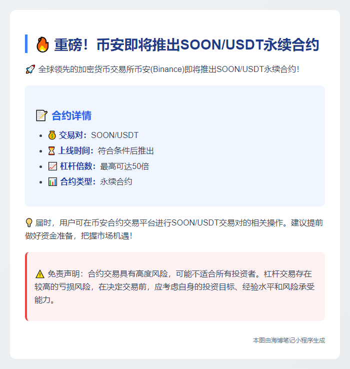 "Binance上线SOONUSDT永续合约"