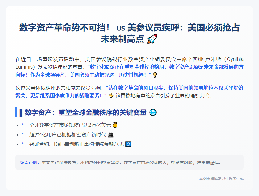 卢米斯：美国应领航数字资产未来