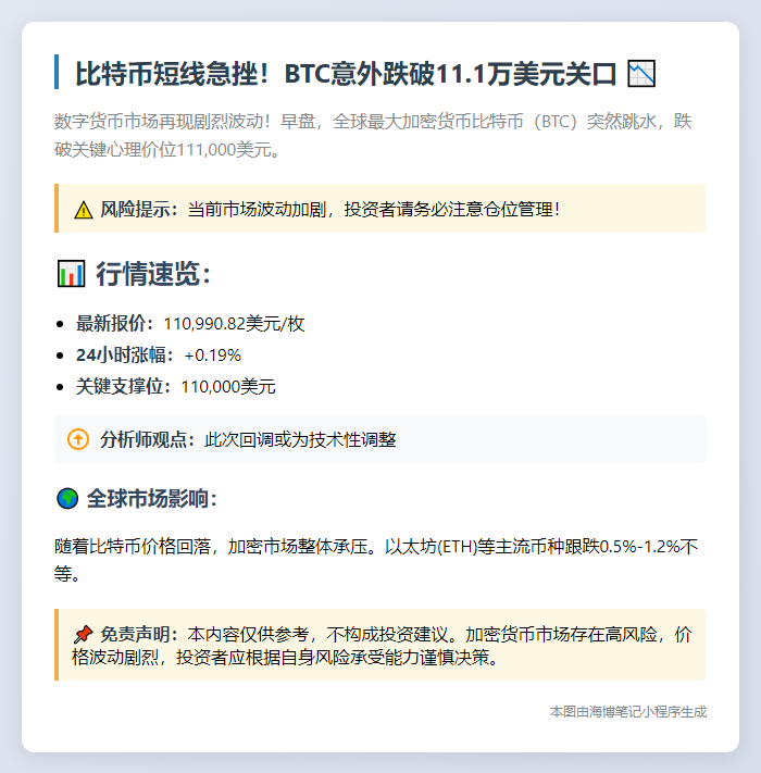 比特币跌破11.1万美元