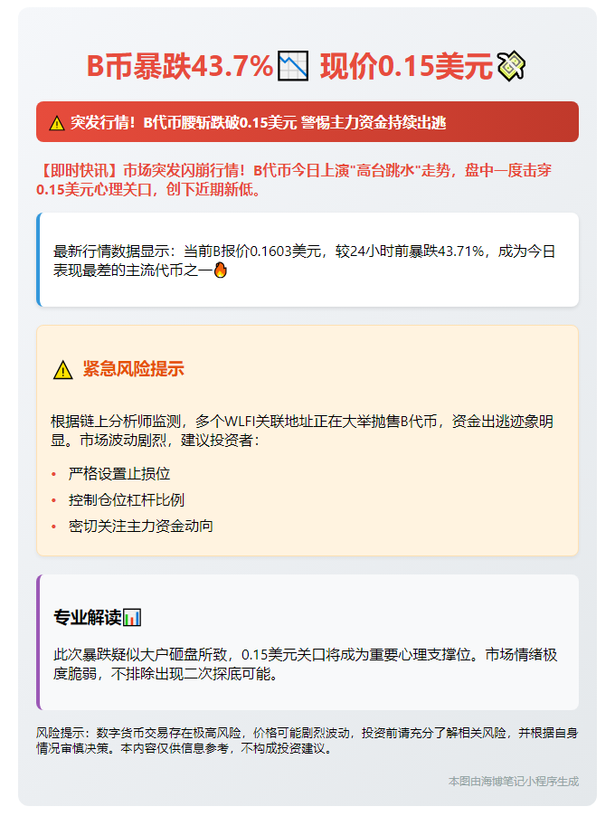 B币暴跌43.7%，现价0.15美元