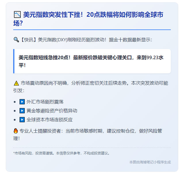 美元指数短线下跌20点