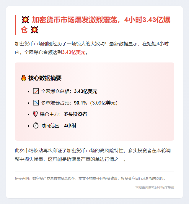 4小时全网爆仓3.43亿 主爆多单