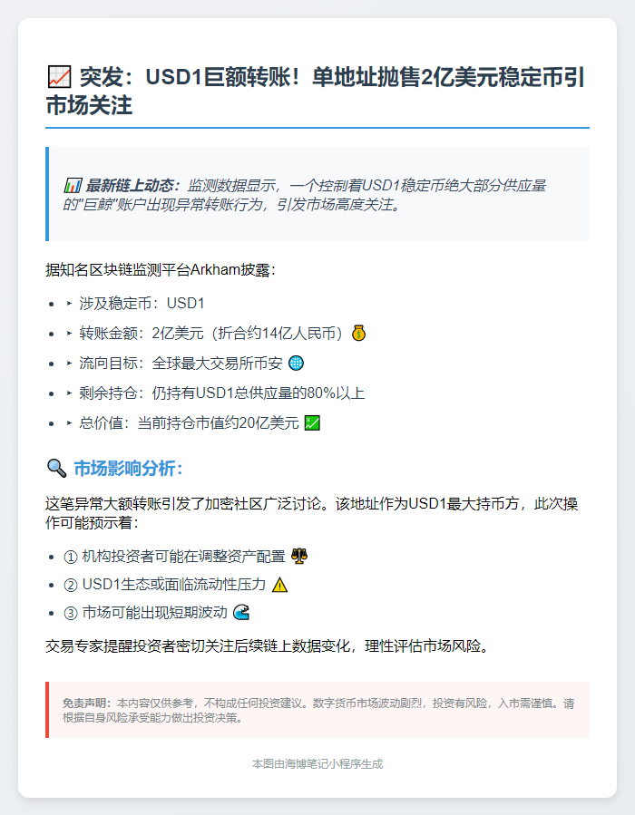 大额USDT转入币安：2亿美元惊人转账