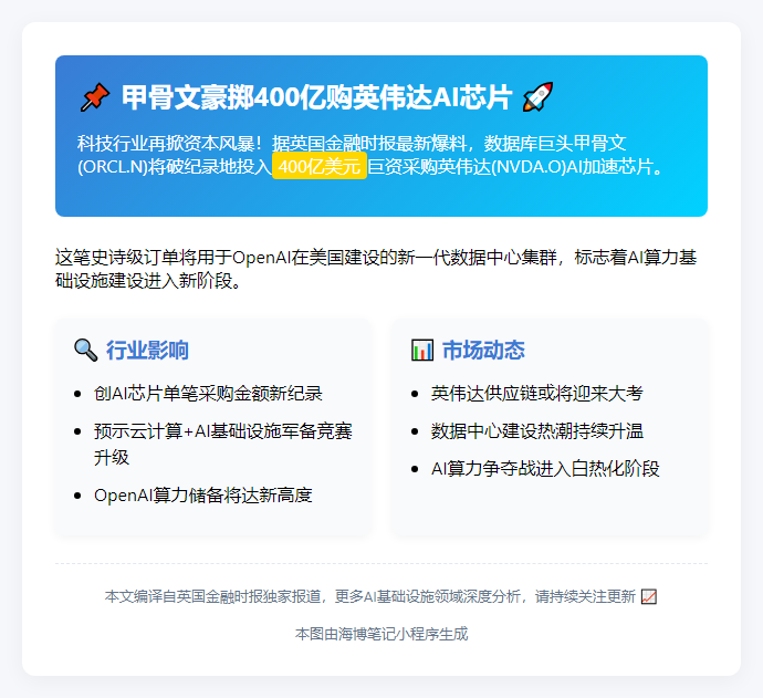 甲骨文豪掷400亿购英伟达芯片