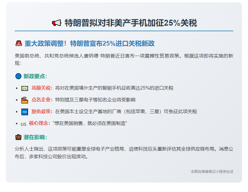 特朗普拟对非美产手机加征25%关税