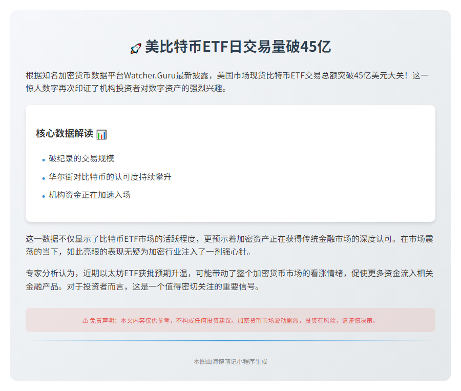美比特币ETF日交易量破45亿