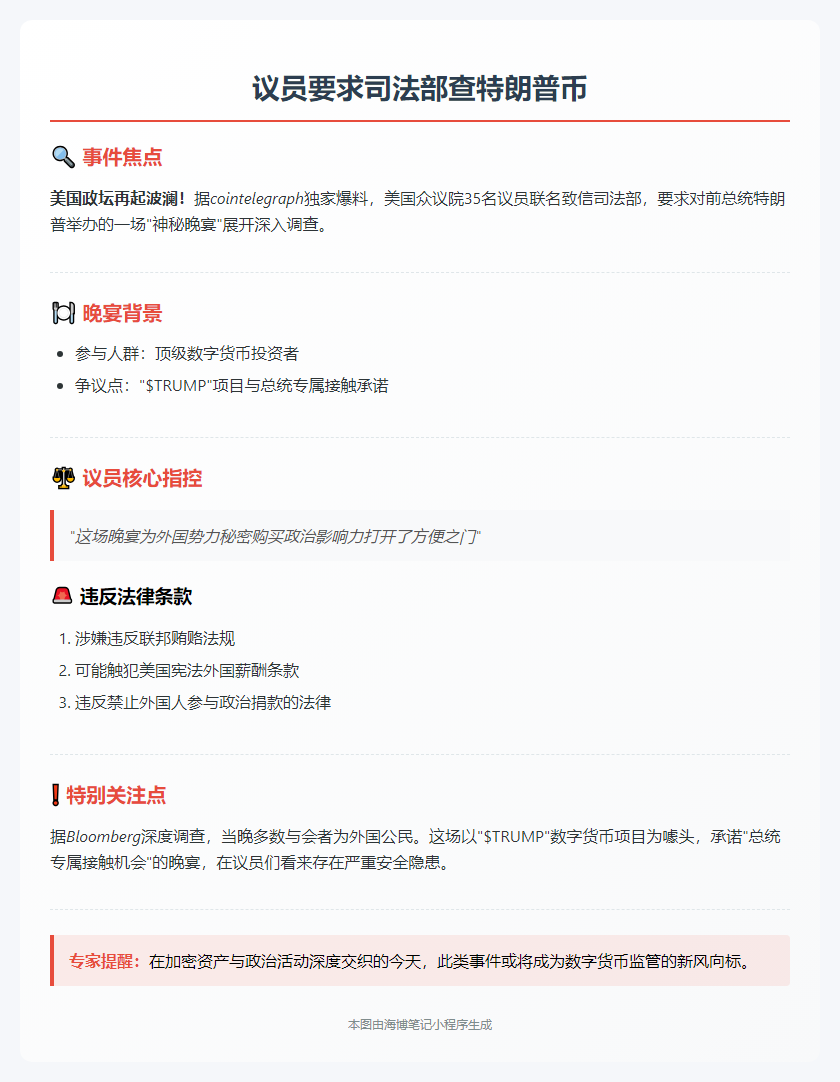 议员要求司法部查特朗普币