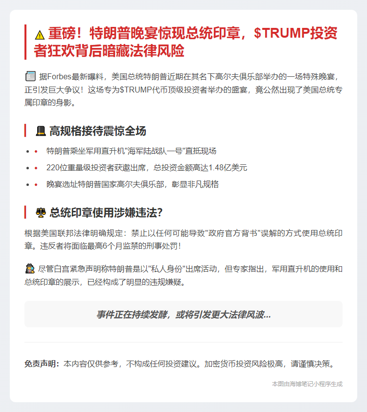 特朗普晚宴使用总统徽章引议