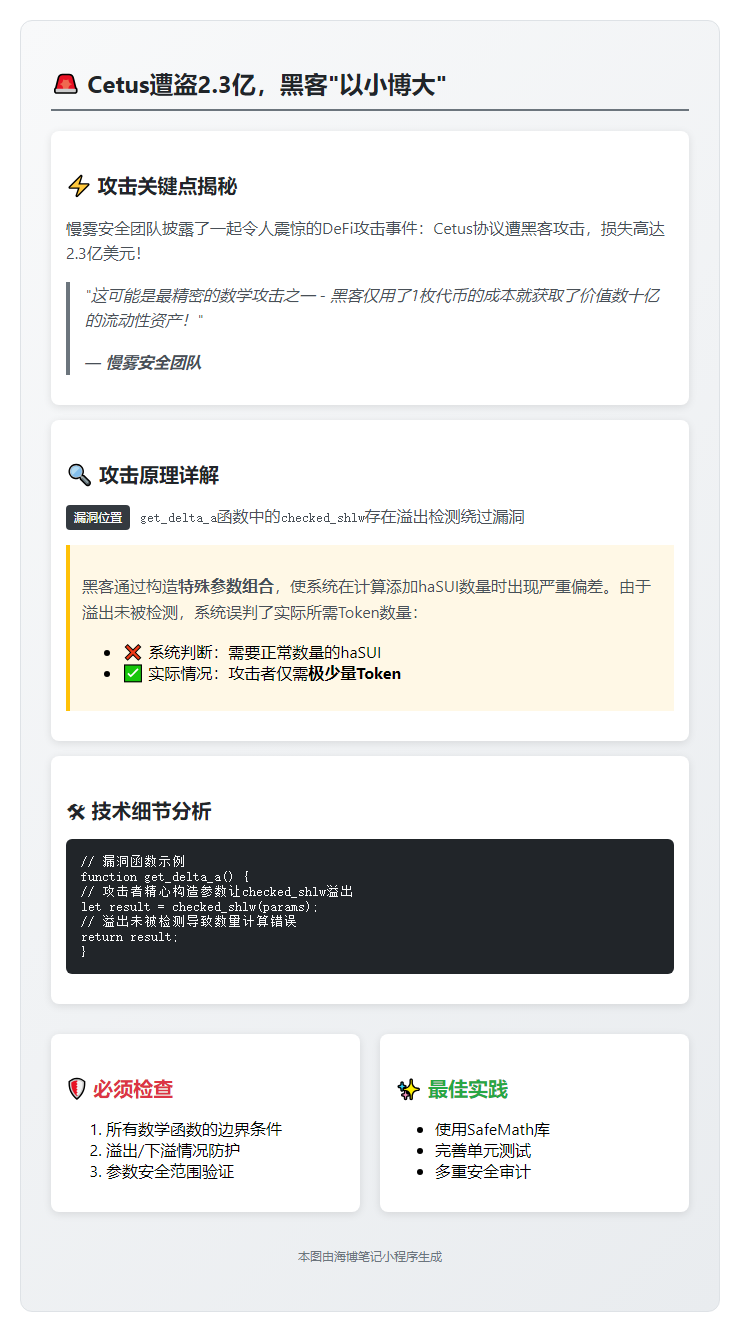慢雾：Cetus遭盗2.3亿，黑客