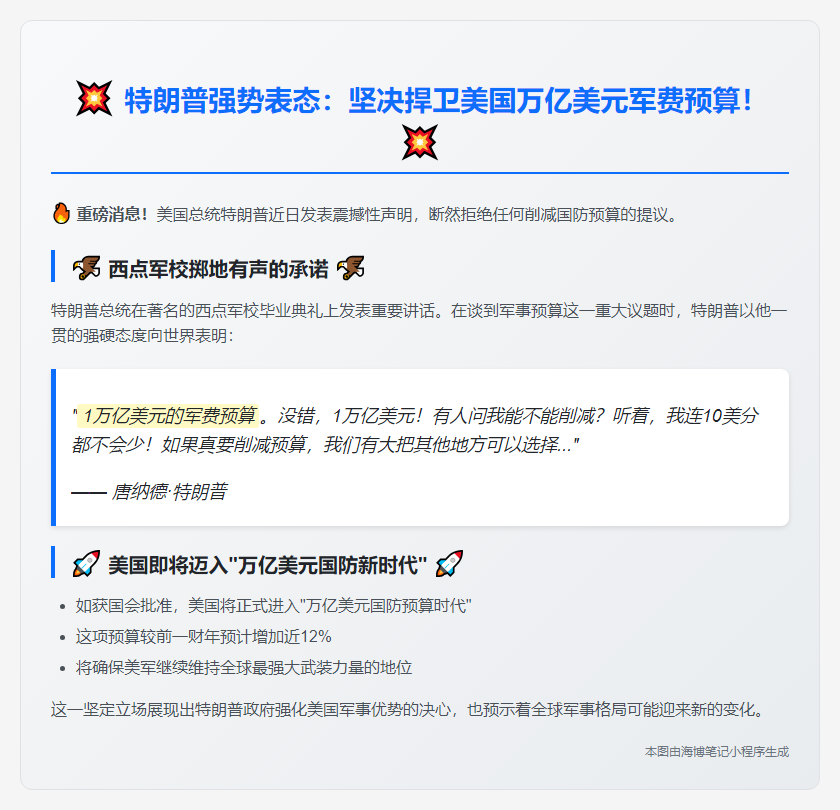 特朗普拒减万亿军费